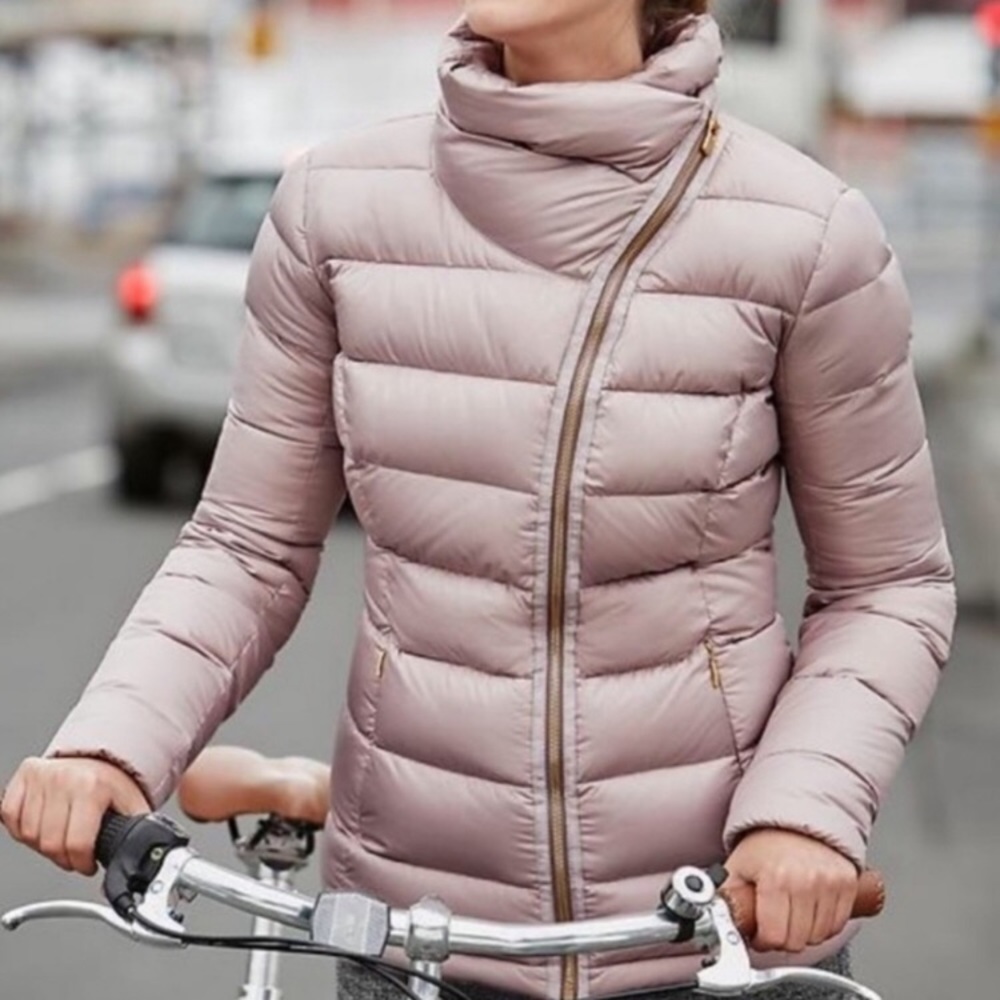 Athleta Downabout Jacket Dusty Pink Quilted Puffer size Large Petite